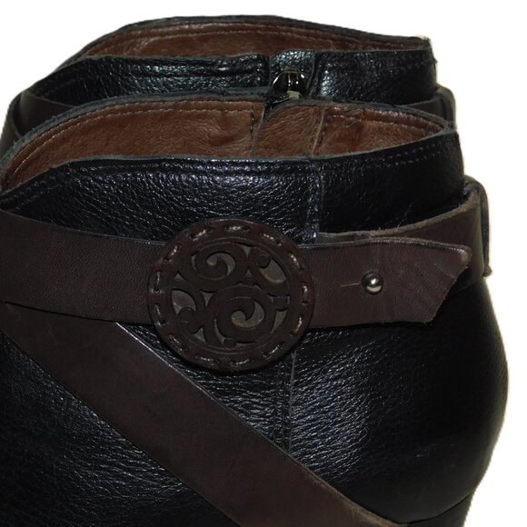 Brighton Gaucho Leather Ankle Boots Bootie Zip Strap Boho Size 7.5M